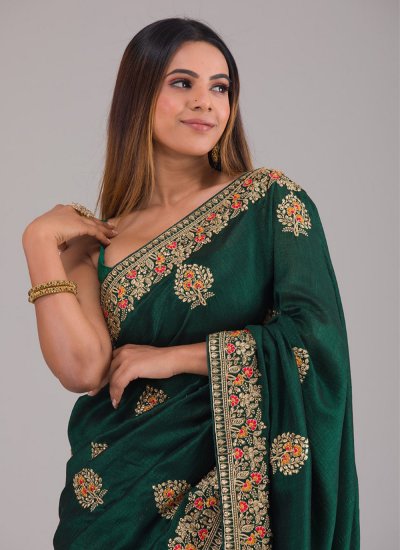 Vichitra Silk Green Saree