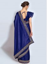 Vichitra Silk Navy Blue Embroidered Contemporary Saree
