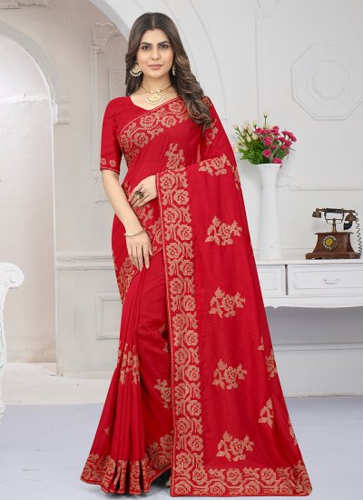 Vichitra Silk Saree in Red