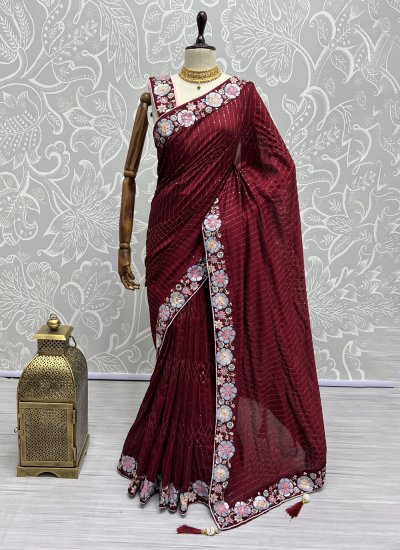 Vichitra Silk Thread Red Contemporary Saree