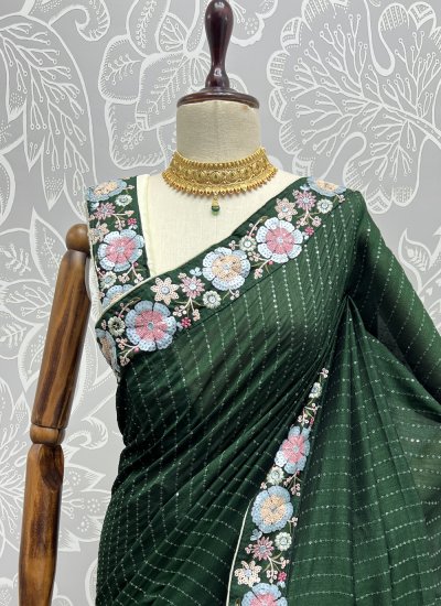 Vichitra Silk Thread Trendy Saree in Green