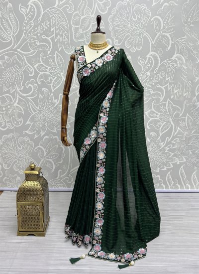 Vichitra Silk Thread Trendy Saree in Green