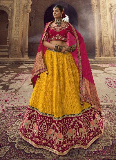 Gorgeous Yellow And Red Embellished Sequined Semi-Stitched Lehenga And  Unstitched Blouse With Dupatta Set For Women at Rs 11587.00 in New Delhi |  ID: 2852430098788