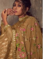 Viscose Brown Embroidered Salwar Suit
