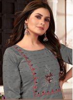Viscose Embroidered Grey Party Wear Kurti