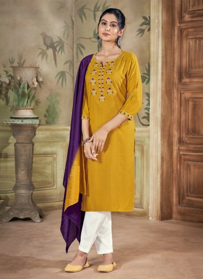 Viscose Embroidered Mustard Designer Salwar Suit