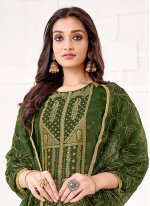 Viscose Embroidered Pant Style Suit in Green