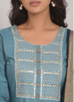 Viscose Embroidered Straight Salwar Kameez in Blue