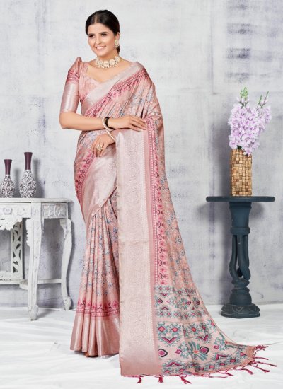 Viscose Pink Weaving Classic Saree
