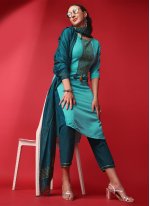 Viscose Sequins Turquoise Readymade Salwar Suit