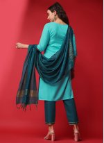 Viscose Sequins Turquoise Readymade Salwar Suit