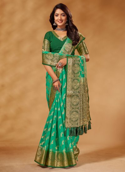 Viscose Weaving Green Contemporary Saree
