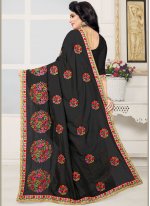 Vivacious Embroidered Silk Black Designer Saree