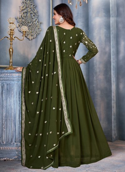 Vivacious Faux Georgette Green Anarkali Salwar Suit