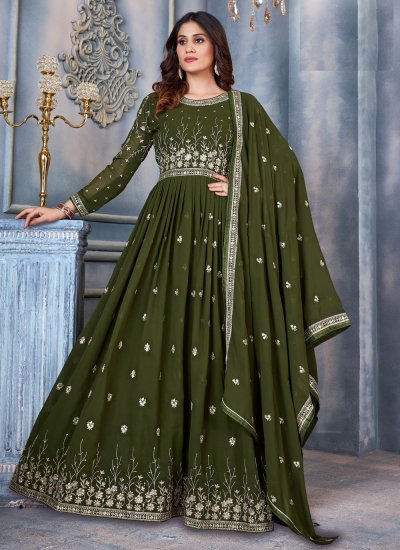 Vivacious Faux Georgette Green Anarkali Salwar Suit