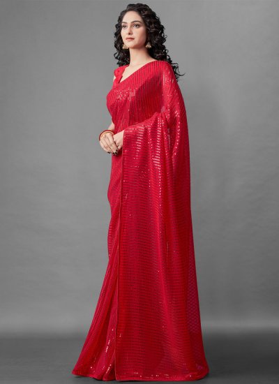 
                            Vivacious Sequins Red Designer Saree