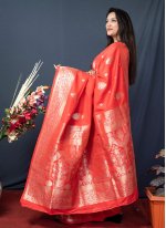 Vivacious Weaving Banarasi Silk Red Trendy Saree