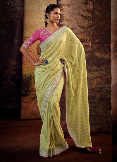 Vivacious Yellow Border Fancy Fabric Classic Saree