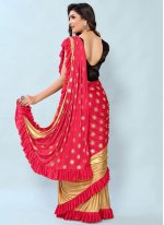 Vivid Faux Crepe Sequins Red Designer Ready Pleated Saree