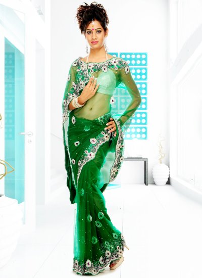 Vivid Green Net Classic Designer Saree