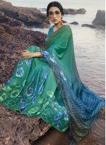 Vivid Multi Colour Abstract Print Satin Silk Printed Saree