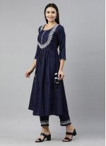 Voguish Cotton Navy Blue Readymade Salwar Suit