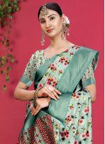 Voguish Sea Green Border Tussar Silk Trendy Saree