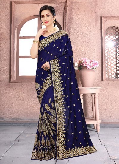 Voguish Vichitra Silk Blue Classic Designer Saree