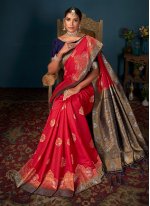 Voguish Woven Red Art Banarasi Silk Contemporary Saree