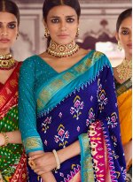Voluptuous Fancy Blue Patola Silk  Classic Designer Saree