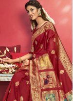 Weaving Art Silk Designer Traditional Saree in Red