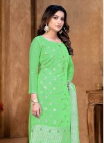 Weaving Banarasi Jacquard Long Length Salwar Suit in Green