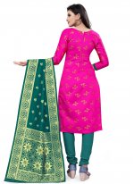 Weaving Banarasi Silk Churidar Designer Suit in Rani