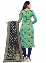 Weaving Banarasi Silk Churidar Salwar Suit in Sea Green