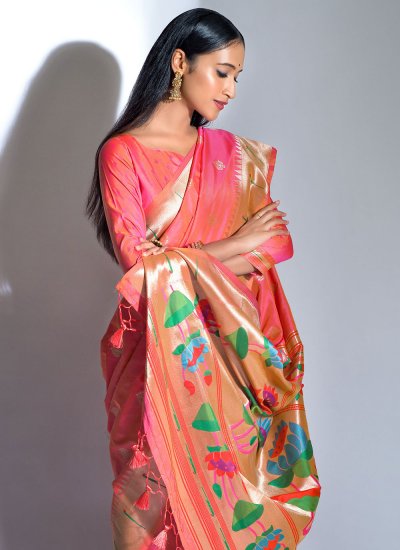 Weaving Banarasi Silk Designer Traditional Saree in Peach