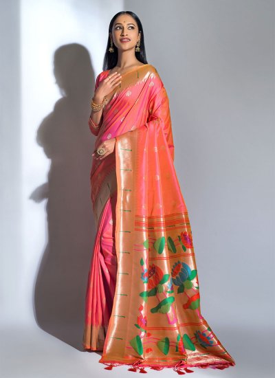 Weaving Banarasi Silk Designer Traditional Saree in Peach