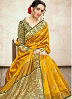 Weaving Banarasi Silk Designer Traditional Saree in Yellow
