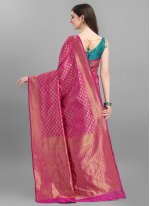 Weaving Banarasi Silk Shaded Saree in Green and Pink