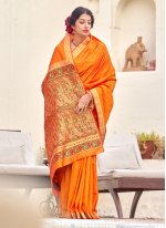 Weaving Banarasi Silk Traditional Designer Saree in Orange
