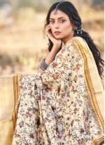 Weaving Cotton Contemporary Style Saree in Off White