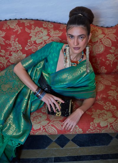 Weaving Handloom silk Contemporary Style Saree in Sea Green