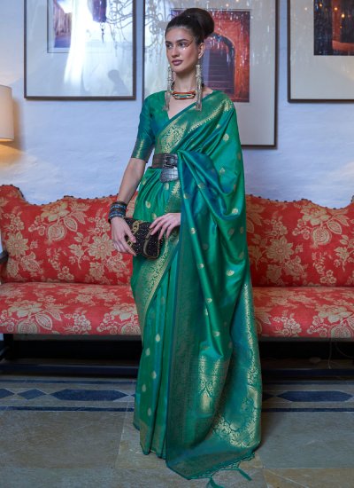 Weaving Handloom silk Contemporary Style Saree in Sea Green