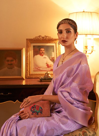Weaving Handloom silk Designer Traditional Saree in Lavender