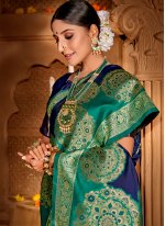 Weaving Jacquard Silk Designer Traditional Saree in Blue and Green