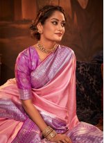 Weaving Kanchipuram Silk Trendy Saree in Pink