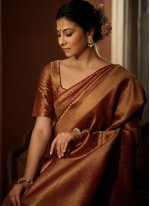 Weaving Kanjivaram Silk Trendy Saree in Brown