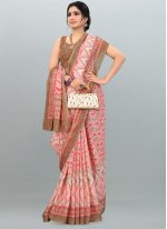 Weaving Linen Traditional Saree in Pink