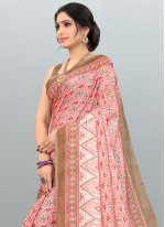 Weaving Linen Traditional Saree in Pink