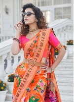 Weaving Patola Silk  Traditional Designer Saree in Orange