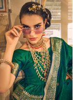 Weaving Satin Silk Trendy Saree in Green